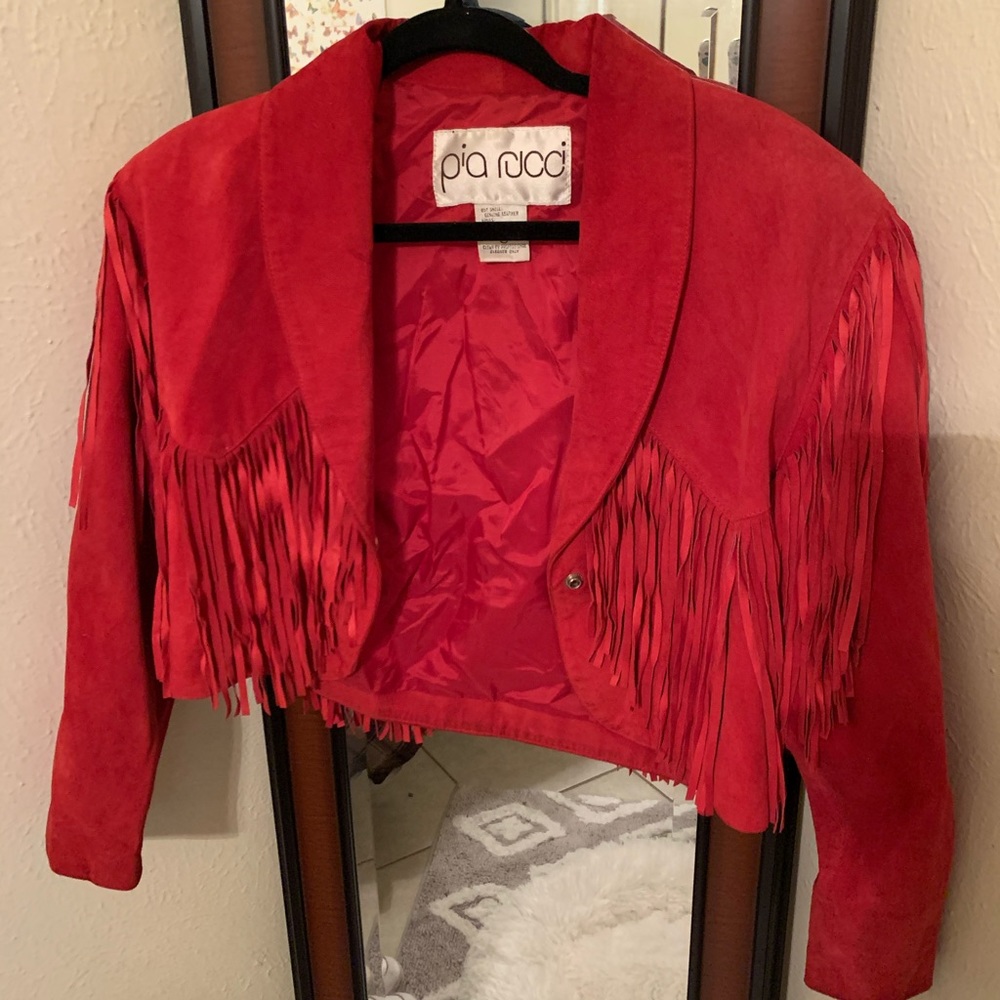 Pia Rucci Vintage Red Leather Fridge Jacket